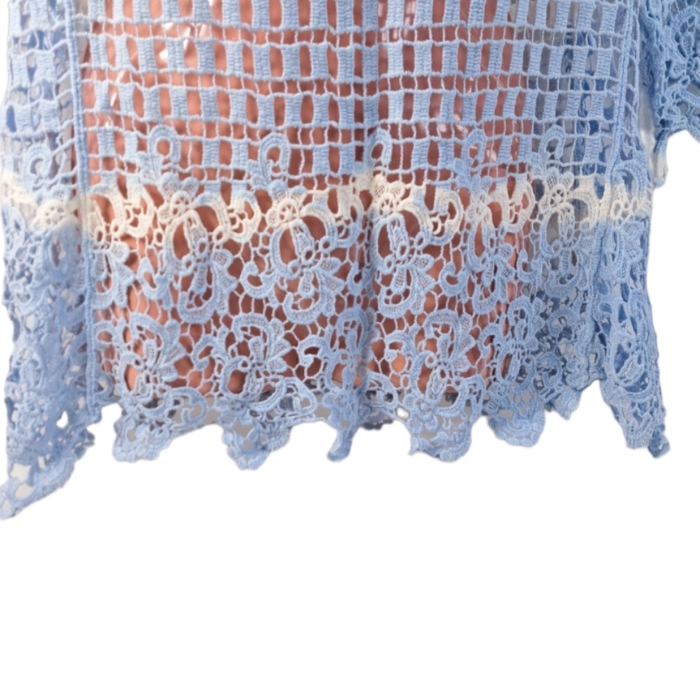 Step In Style One Size Women's Crochet Baby Blue Blouse 100% Cotton - Picture 5 of 14